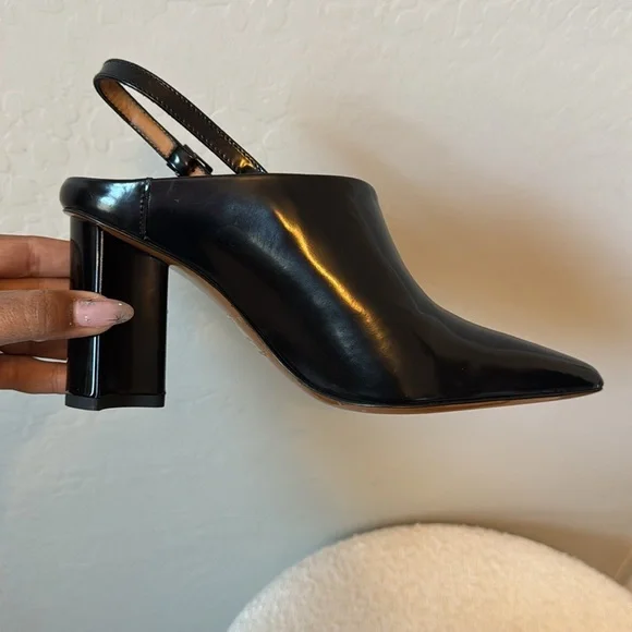 ROBERT CLERGERIE Kyra Spazzolato Slingback Patent Leather Mule Heels Black 7.5